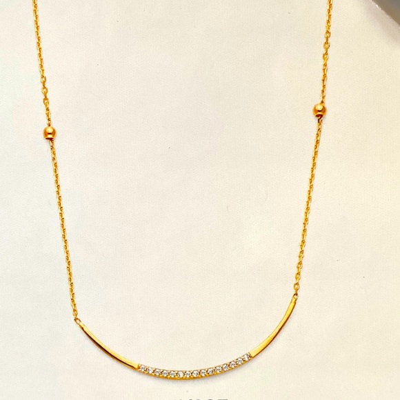 14K Solid Gold CZ Bar Necklace 17” +1” inches - Picture 1 of 1